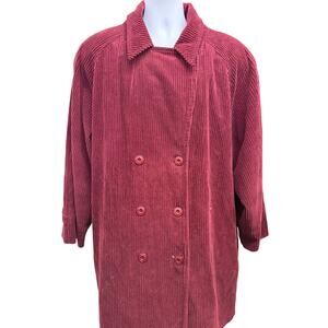 VTG Roamans Womens 22W Corduroy Red Fall Winter Jacket Coat Button Midi Collar